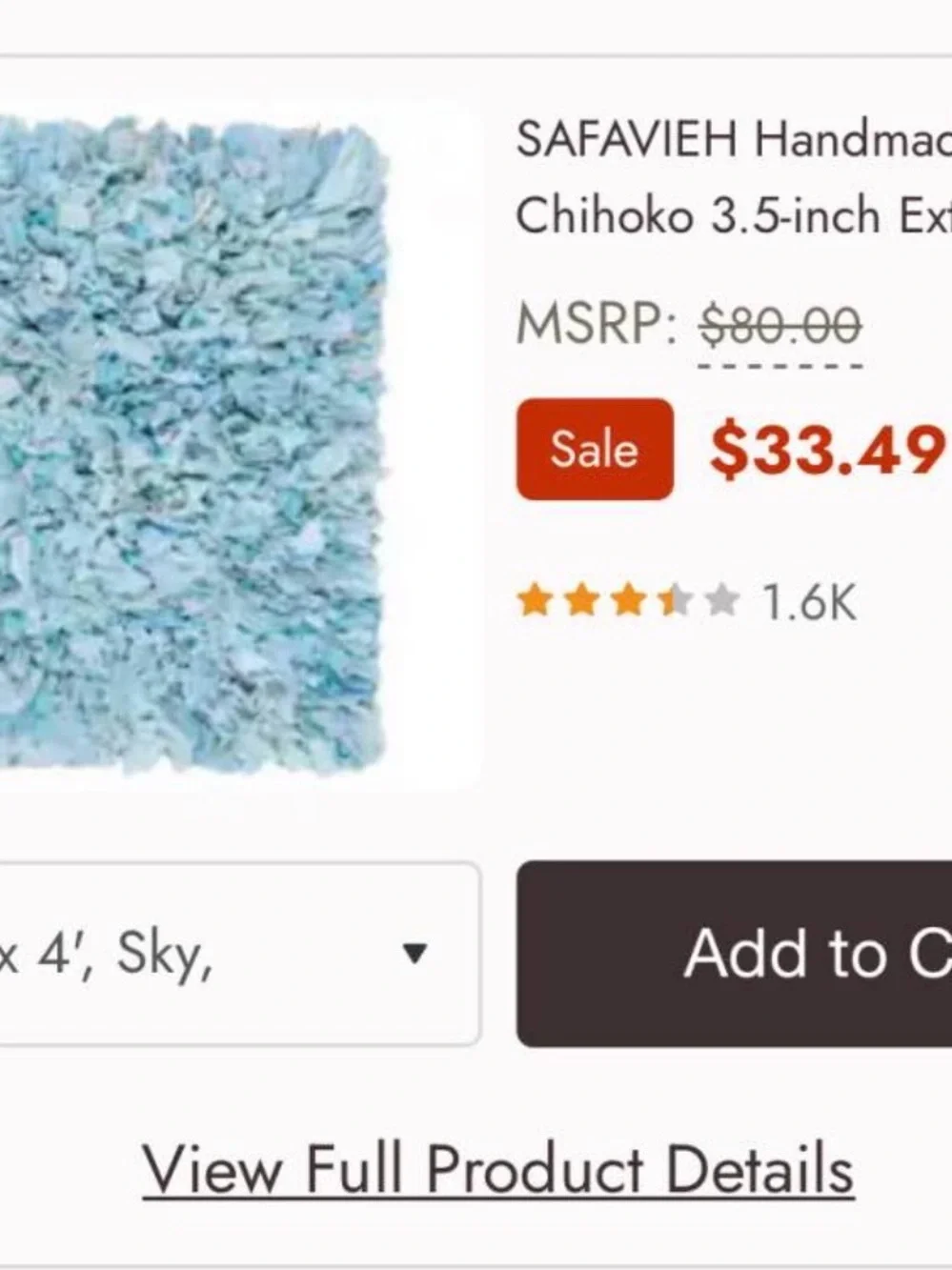 Safavieh Sky Blue Shag Door Mat - Plush Textured Style